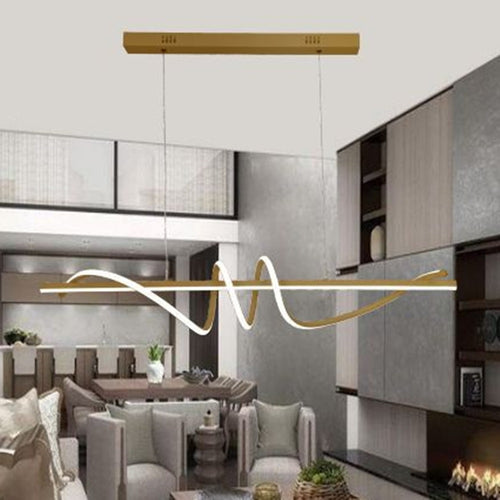 Lampadario Sospeso Led 65w Oro Spirale Ondulato Vortice Orizzontale Luce 3000k-6500k 01158