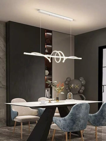 Lampadario Sospeso Led 65w Bianco Spirale Ondulato Vortice Orizzontale Luce 3000k-6500k 01141