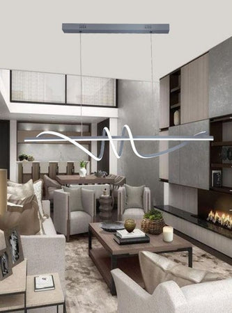 Lampadario Sospeso Led 65w Argento Spirale Ondulato Vortice Orizzontale Luce 3000k-6500k 01165