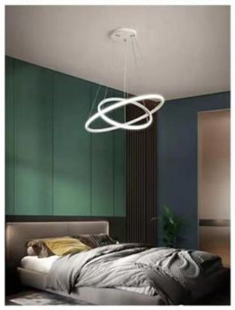 Lampadario Sospeso Led 60w 2 Cerchi Pendente Rotondo Anelli Bianco Luce 4000k 50248