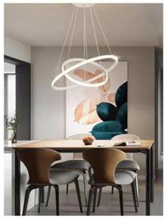 Lampadario Sospeso Led 60w 2 Cerchi Pendente Rotondo Anelli Bianco Luce 4000k 50248