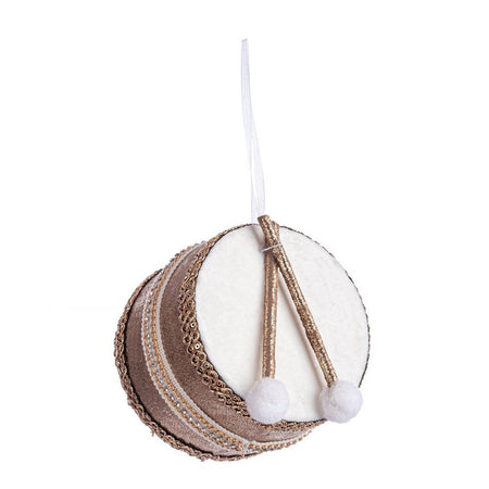 Pendaglio tamburo "Witney" per albero di Natale in polistirolo color bianco-oro