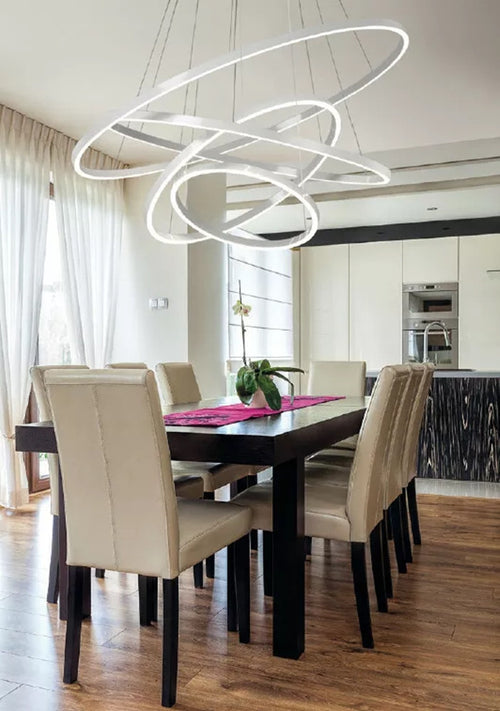 Lampadario Sospeso Led 120w 4 Cerchi Pendente Rotondo Anelli Bianco Luce 4000k 50279