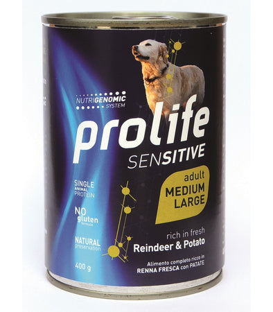 Prolife Sensitive mangime umido Cani Adulti Medium&Large renna e patate