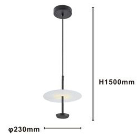 Lampadario A Sospensione Luce 4000k Led 12w Disco Paralume Piatto Nero Rotondo 33115