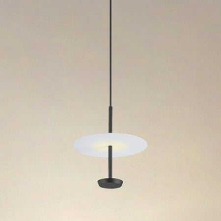 Lampadario A Sospensione Luce 4000k Led 12w Disco Paralume Piatto Nero Rotondo 33115