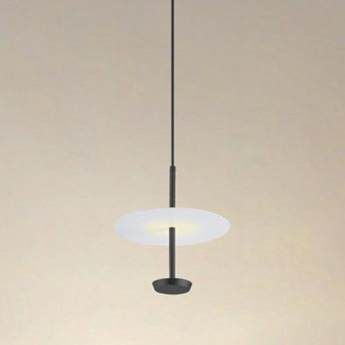 Lampadario A Sospensione Luce 4000k Led 12w Disco Paralume Piatto Nero Rotondo 33115