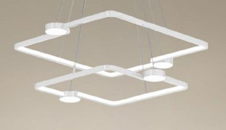 Lampadario A Sospensione Led 60w 2 Quadrati Con Telecomando Design Moderno Bianco 71194