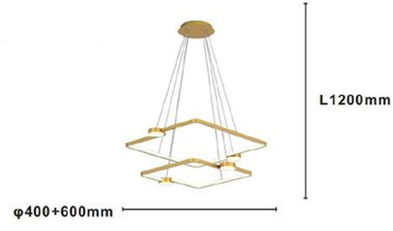 Lampadario A Sospensione Led 60w 2 Quadrati Con Telecomando Design Moderno Oro 71200