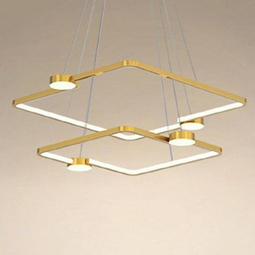 Lampadario A Sospensione Led 60w 2 Quadrati Con Telecomando Design Moderno Oro 71200