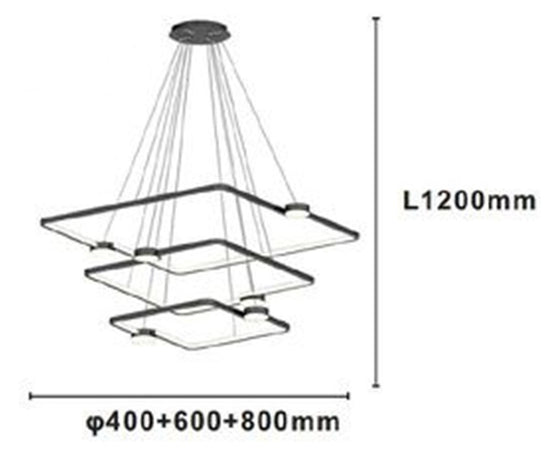 Lampadario A Sospensione Led 112w 3 Quadrati Con Telecomando Design Moderno Nero 71248