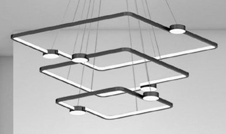 Lampadario A Sospensione Led 112w 3 Quadrati Con Telecomando Design Moderno Nero 71248