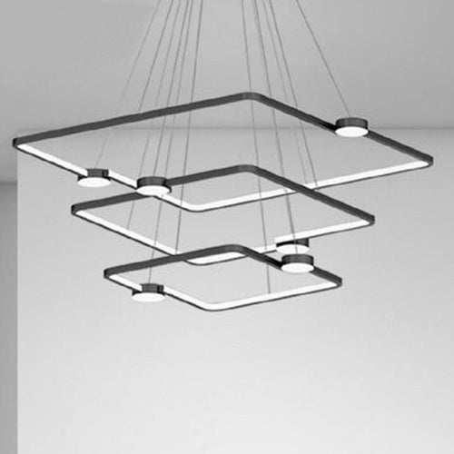 Lampadario A Sospensione Led 112w 3 Quadrati Con Telecomando Design Moderno Nero 71248