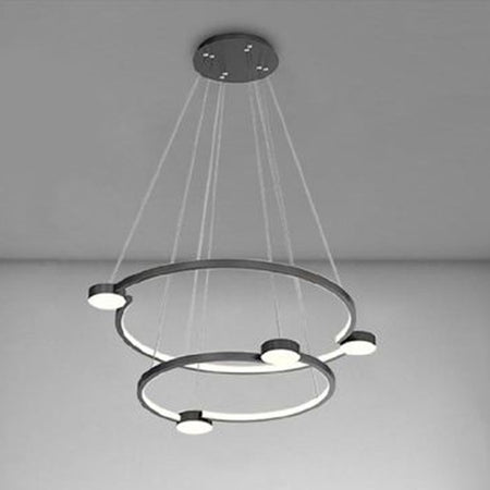 Lampadario A Sospensione Led 60w 2 Cerchi Con Telecomando Design Moderno Nero 71125