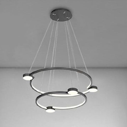 Lampadario A Sospensione Led 60w 2 Cerchi Con Telecomando Design Moderno Nero 71125