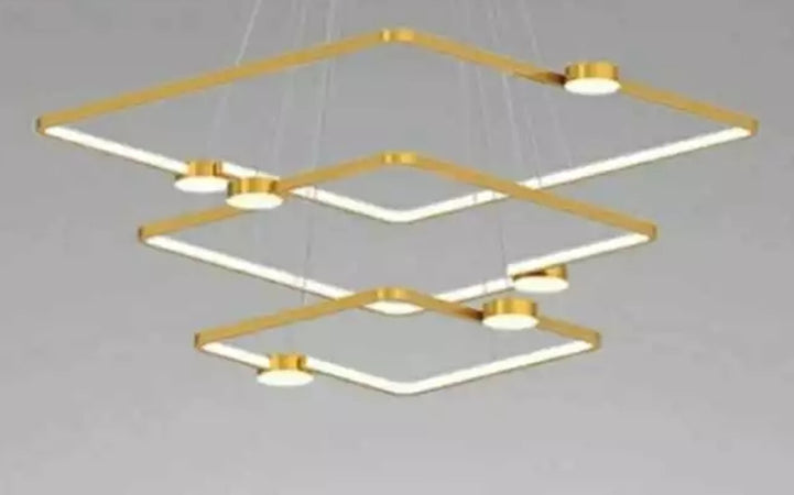 Lampadario A Sospensione Led 112w 3 Quadrati Con Telecomando Design Moderno Oro 71231