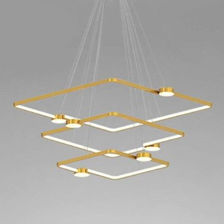 Lampadario A Sospensione Led 112w 3 Quadrati Con Telecomando Design Moderno Oro 71231