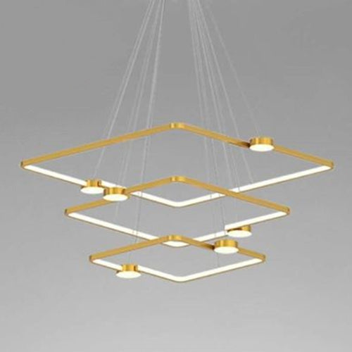 Lampadario A Sospensione Led 112w 3 Quadrati Con Telecomando Design Moderno Oro 71231