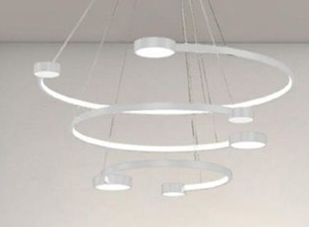 Lampadario A Sospensione Led 65w 3 Semi Cerchi Con Telecomando Design Moderno Bianco 71378