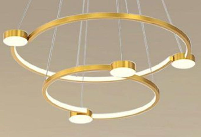 Lampadario A Sospensione Led 60w 2 Cerchi Con Telecomando Design Moderno Oro 71118