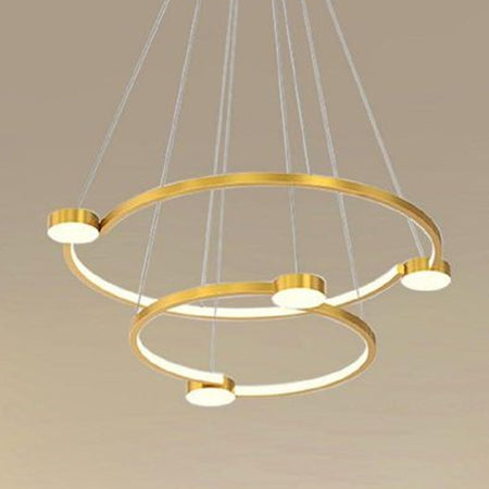Lampadario A Sospensione Led 60w 2 Cerchi Con Telecomando Design Moderno Oro 71118