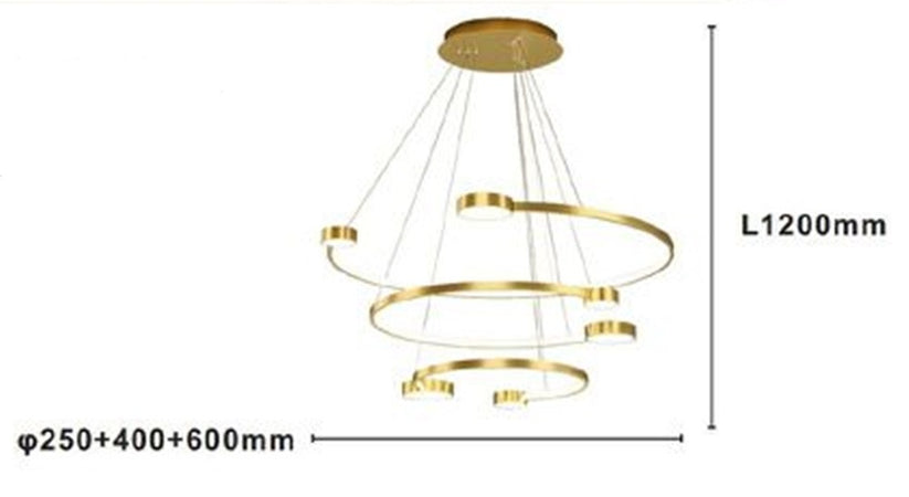 Lampadario A Sospensione Led 65w 3 Semi Cerchi Con Telecomando Design Moderno Oro 71392