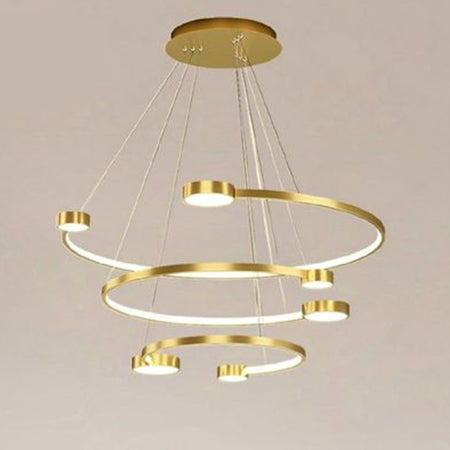 Lampadario A Sospensione Led 65w 3 Semi Cerchi Con Telecomando Design Moderno Oro 71392