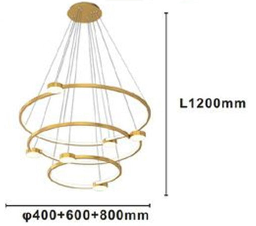 Lampadario A Sospensione Led 96w 3 Cerchi Con Telecomando Design Moderno Oro 71149