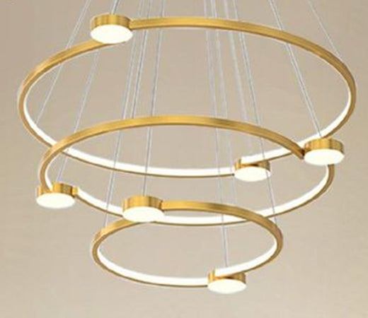 Lampadario A Sospensione Led 96w 3 Cerchi Con Telecomando Design Moderno Oro 71149