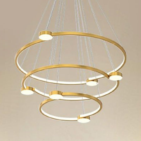 Lampadario A Sospensione Led 96w 3 Cerchi Con Telecomando Design Moderno Oro 71149