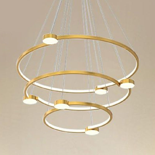 Lampadario A Sospensione Led 96w 3 Cerchi Con Telecomando Design Moderno Oro 71149