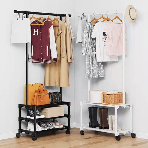 Stand Appendiabiti In Metallo Con Ruote Attaccapanni Con Ripiani Asta 56x35x165cm