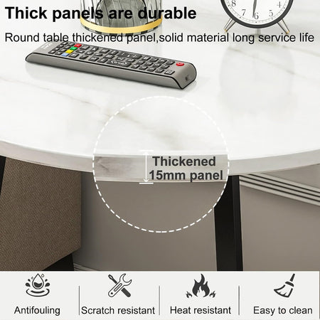 Tavolino Portaoggetti A 2 Livelli Rotondo Finitura In Marmo Base Cruciforme Moderno