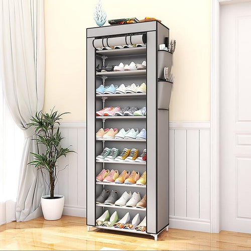 Scarpiera A 10 Ripiani Copertura Antipolvere Organizer Corridoio Ingresso 58x30x158cm