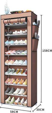 Scarpiera A 10 Ripiani Copertura Antipolvere Organizer Corridoio Ingresso 58x30x158cm