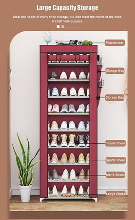 Scarpiera A 10 Ripiani Copertura Antipolvere Organizer Corridoio Ingresso 58x30x158cm