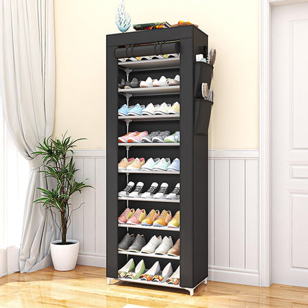 Scarpiera A 10 Ripiani Copertura Antipolvere Organizer Corridoio Ingresso 58x30x158cm