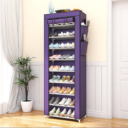 Scarpiera A 10 Ripiani Copertura Antipolvere Organizer Corridoio Ingresso 58x30x158cm