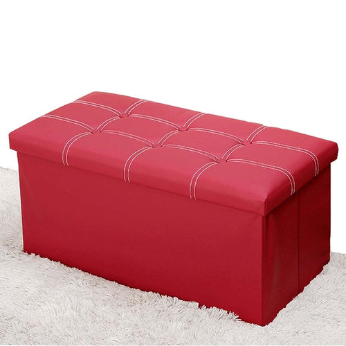 Pouf Contenitore Rettangolare Sgabello Poggiapiedi Per Coperte Scarpe Giocattoli Rosso