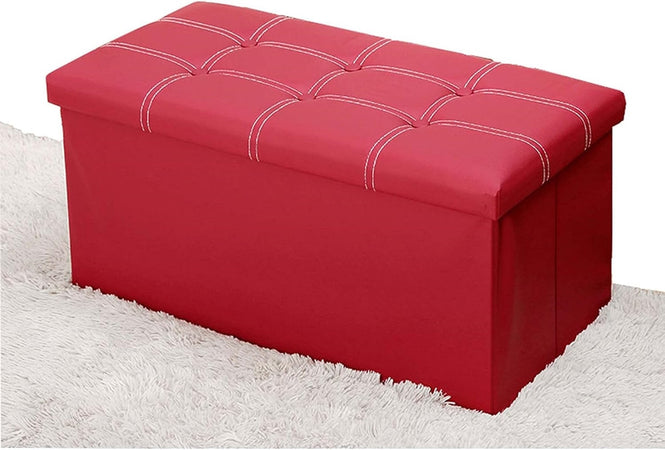 Pouf Contenitore Rettangolare Sgabello Poggiapiedi Per Coperte Scarpe Giocattoli Rosso