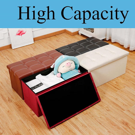 Pouf Contenitore Rettangolare Sgabello Poggiapiedi Per Coperte Scarpe Giocattoli Rosso