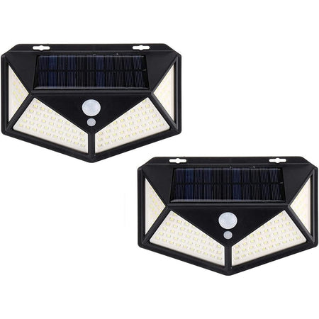 2 Pz Lampada Solare Esterno Giardino Faretto Fotovoltaico Sensore Luce 114 Led Faro