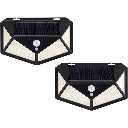 2 Pz Lampada Solare Esterno Giardino Faretto Fotovoltaico Sensore Luce 114 Led Faro