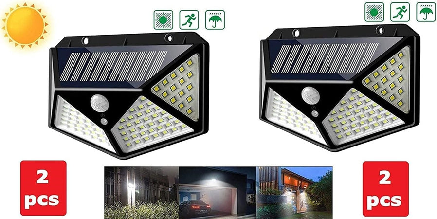 2 Pz Lampada Solare Esterno Giardino Faretto Fotovoltaico Sensore Luce 114 Led Faro