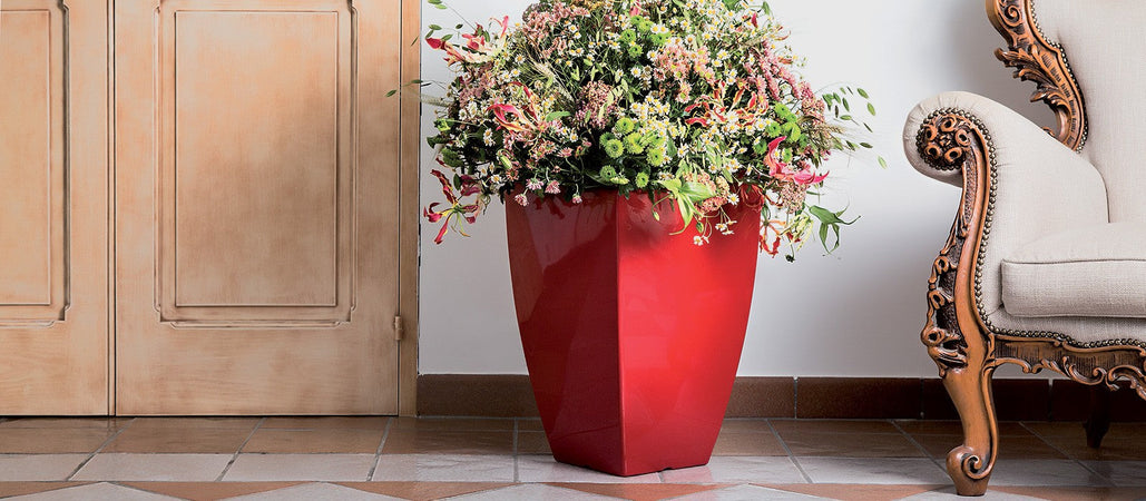 Vaso Cromia Prisma quadrato decorazione in resina "Made in Italy" da h 50 cm