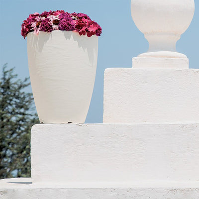 Vaso Cromia Adone rotondo decorazione in resina Made in Italy da h 38 cm