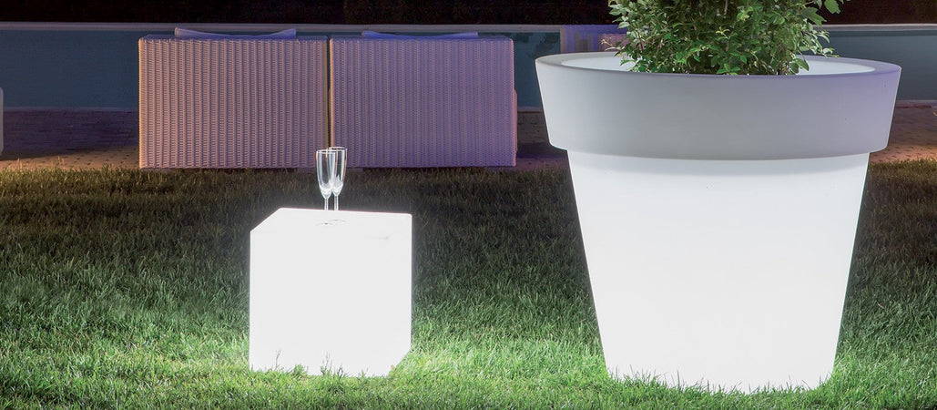 Vaso luminoso Gemma Bright rotondo con led lanterna decorazione "Made in Italy" per esterno