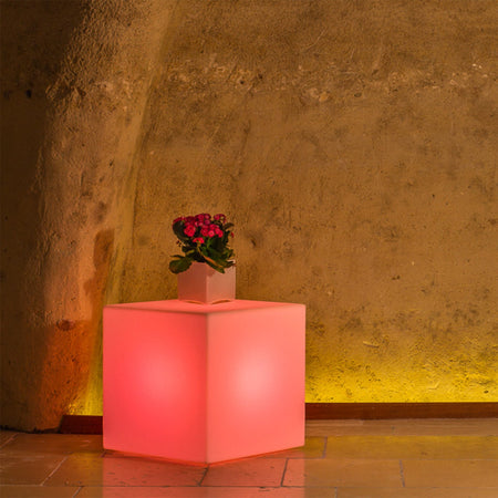 Tavolino da giardino luminoso YouCube Bright quadrato con led decorazione Made in Italy