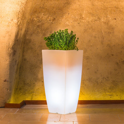 Vaso luminoso Stilo Square Bright decorazione con led per esterno Made in Italy