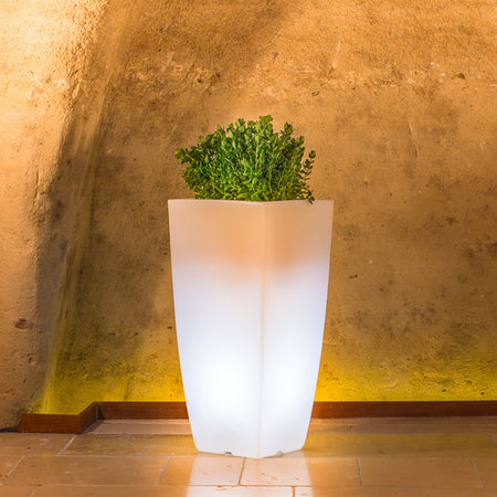 Vaso luminoso Stilo Square Bright decorazione con led per esterno "Made in Italy"